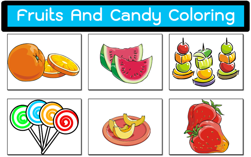 candy and fruits coloring pages and drawing book