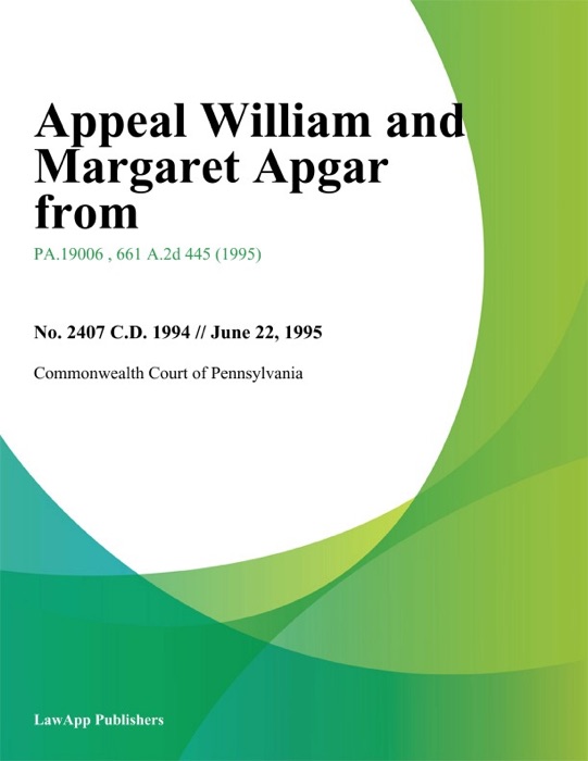 Appeal William and Margaret Apgar from