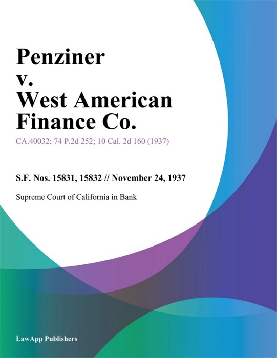 Penziner V. West American Finance Co.