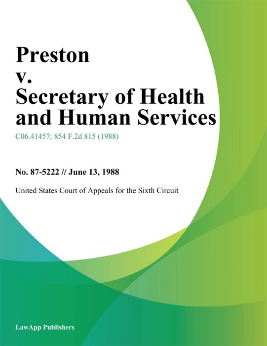 Preston V. Secretary Of Health And Human Services