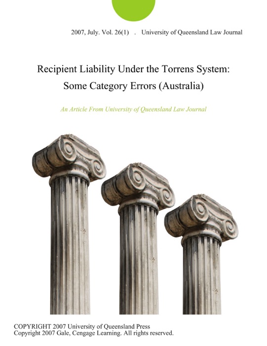 Recipient Liability Under the Torrens System: Some Category Errors (Australia)