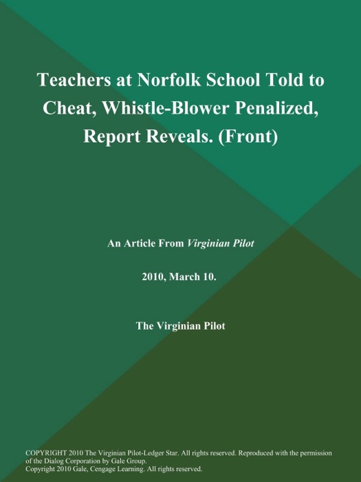 Teachers at Norfolk School Told to Cheat, Whistle-Blower Penalized, Report Reveals (Front)