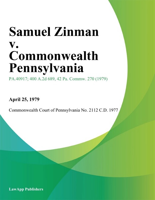 Samuel Zinman v. Commonwealth Pennsylvania