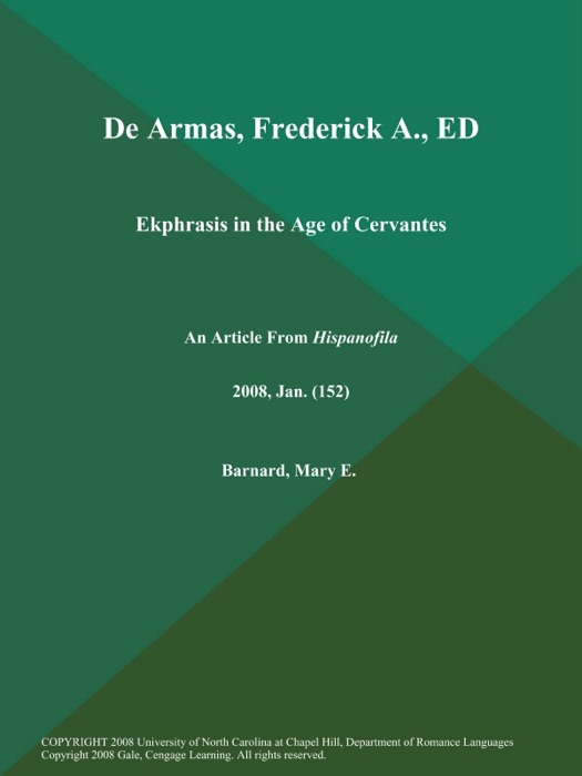 De Armas, Frederick A., ED.: Ekphrasis in the Age of Cervantes