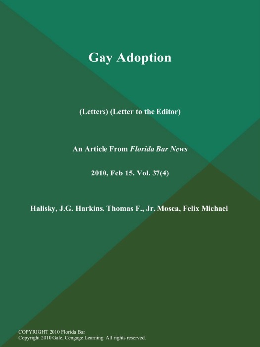 Gay Adoption (Letters) (Letter to  the Editor)