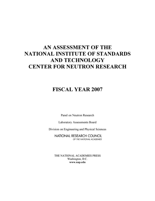 An Assessment of the National Institute of Standards and Technology Center for Neutron Research