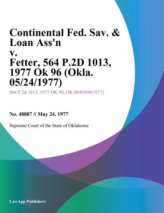 Continental Fed. Sav. & Loan Assn v. Fetter