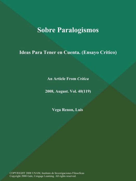 Sobre Paralogismos: Ideas Para Tener en Cuenta (Ensayo Critico)