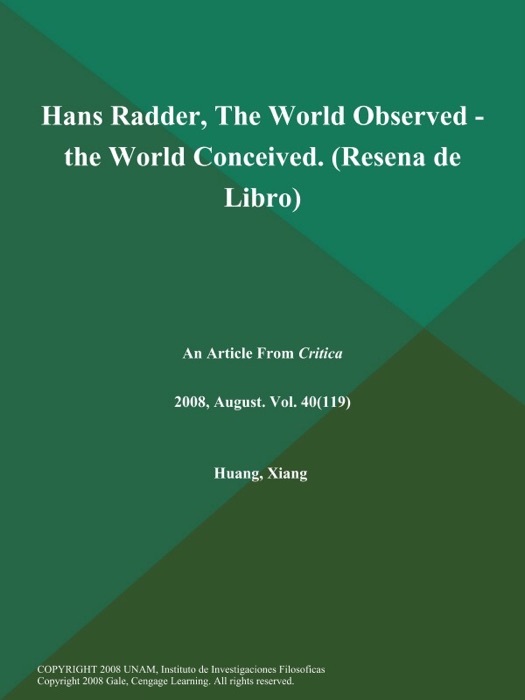 Hans Radder, The World Observed - the World Conceived (Resena de Libro)