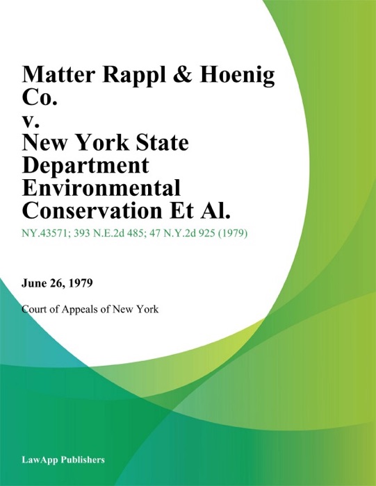 Matter Rappl & Hoenig Co. v. New York State Department Environmental Conservation Et Al.