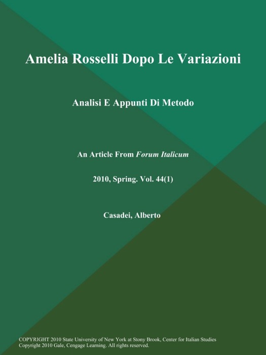 Amelia Rosselli Dopo Le Variazioni: Analisi E Appunti Di Metodo