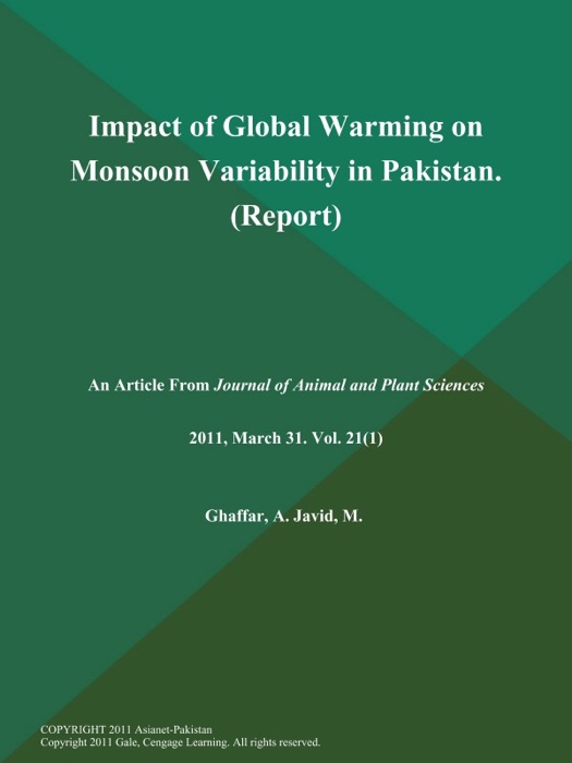 Impact of Global Warming on Monsoon Variability in Pakistan (Report)