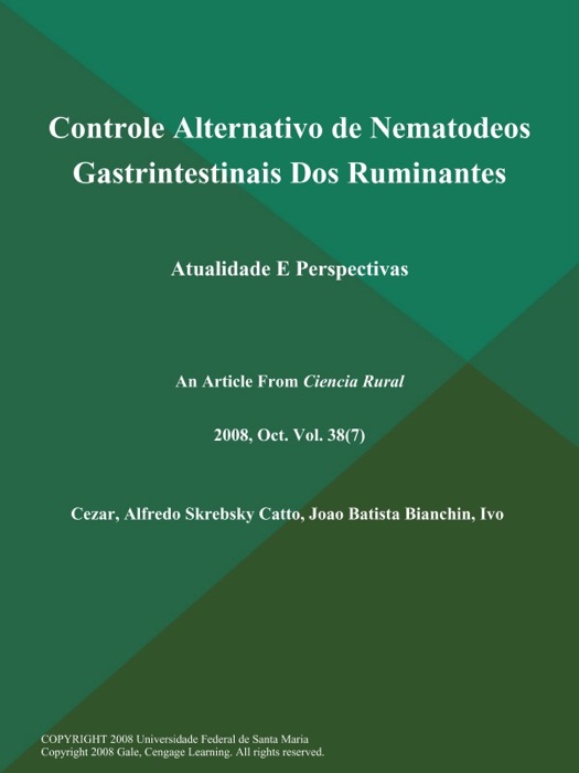 Controle Alternativo de Nematodeos Gastrintestinais Dos Ruminantes: Atualidade E Perspectivas