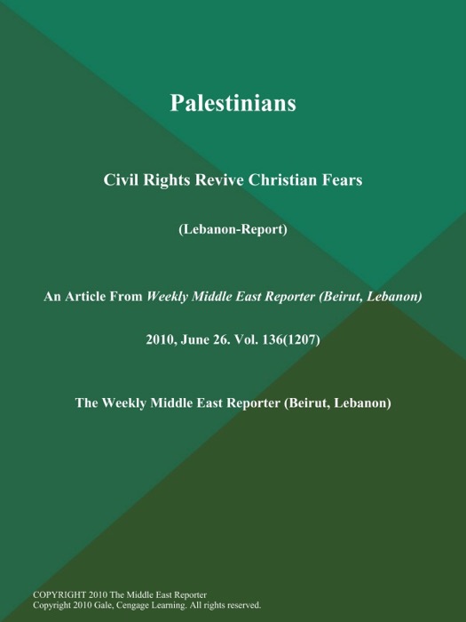 Palestinians: Civil Rights Revive Christian Fears (Lebanon-Report)