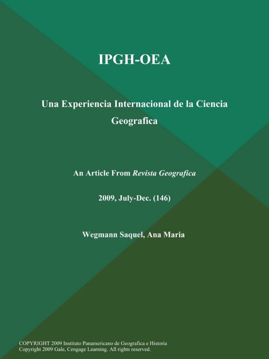 IPGH-OEA: Una Experiencia Internacional de la Ciencia Geografica