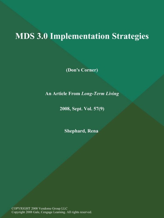 MDS 3.0 Implementation Strategies (Don's Corner)