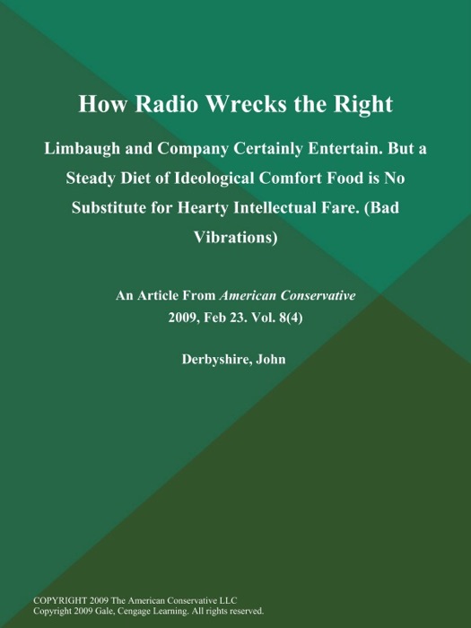 How Radio Wrecks the Right: Limbaugh and Company Certainly Entertain. But a Steady Diet of Ideological Comfort Food is No Substitute for Hearty Intellectual Fare (Bad Vibrations)