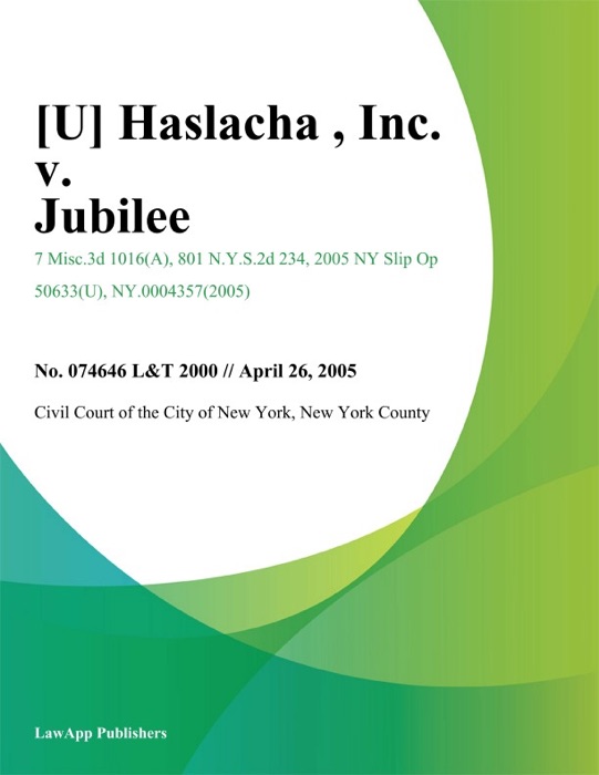 Haslacha , Inc. v. Jubilee, Inc.