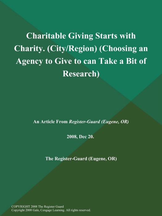 Charitable Giving Starts with Charity (City/Region) (Choosing an Agency to Give to can Take a Bit of Research)