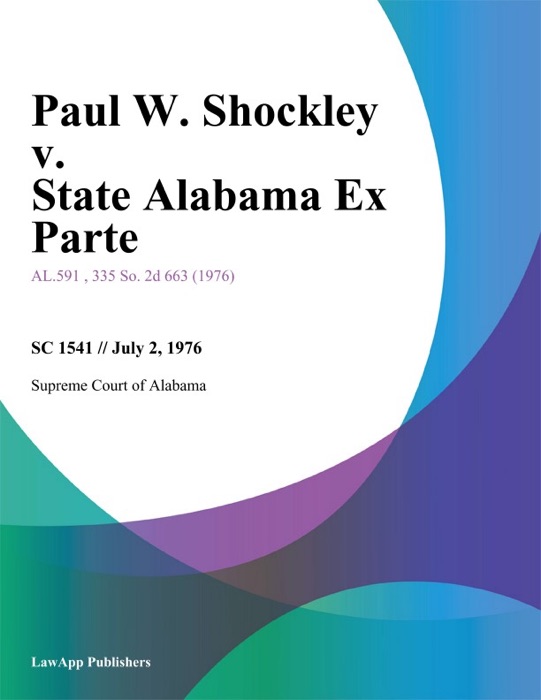 Paul W. Shockley v. State Alabama Ex Parte