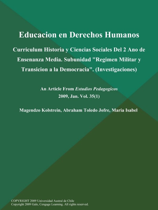 Educacion en Derechos Humanos: Curriculum Historia y Ciencias Sociales Del 2 Ano de Ensenanza Media. Subunidad 