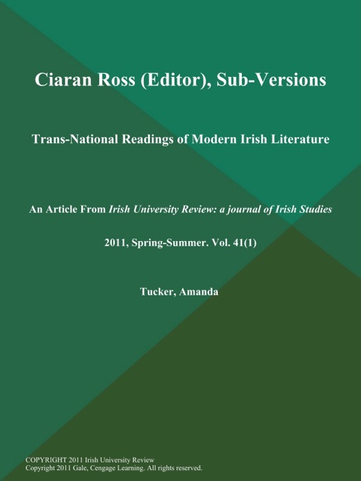 Ciaran Ross (Editor), Sub-Versions: Trans-National Readings of Modern Irish Literature