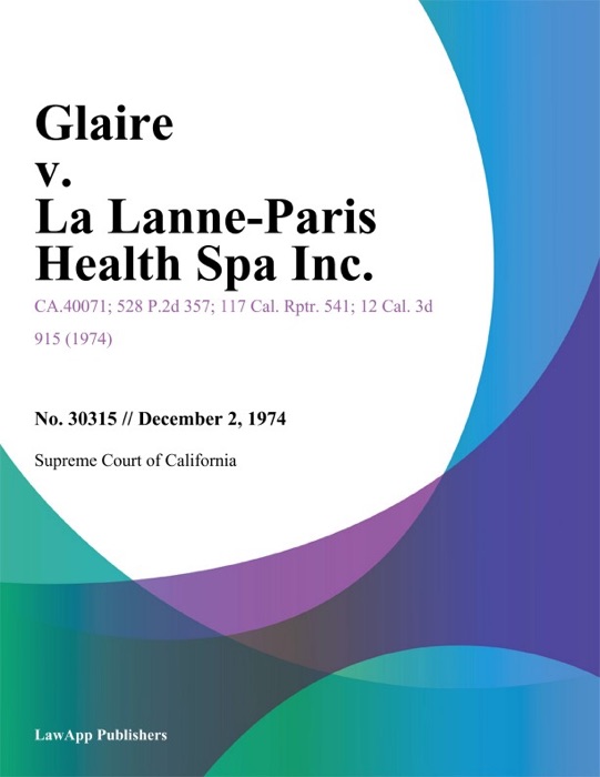 Glaire V. La Lanne-Paris Health Spa Inc.