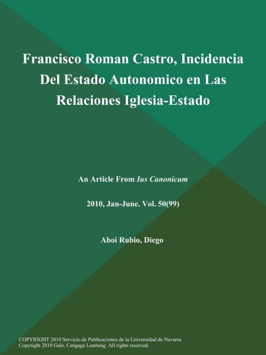 Francisco Roman Castro, Incidencia Del Estado Autonomico en Las Relaciones Iglesia-Estado