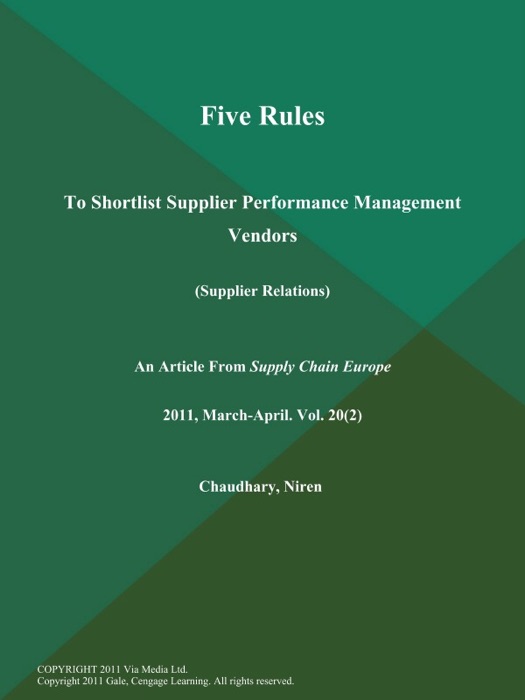 Five Rules: To Shortlist Supplier Performance Management Vendors (Supplier Relations)