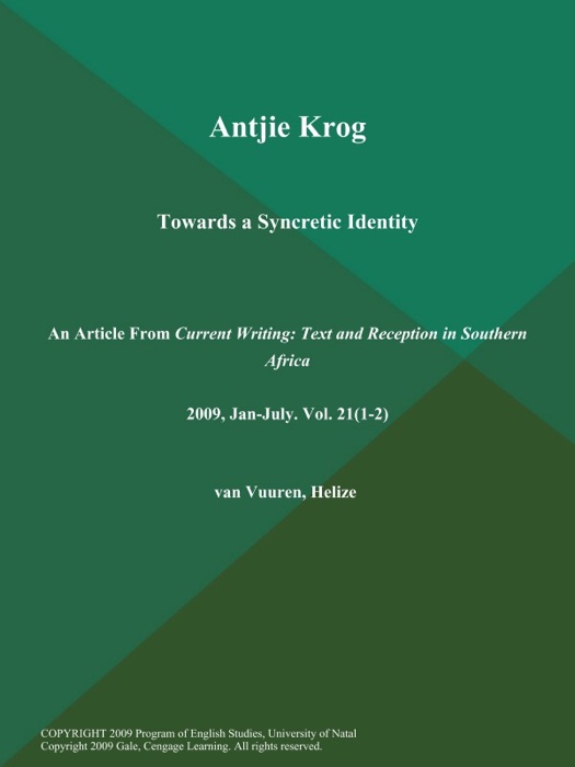 Antjie Krog: Towards a Syncretic Identity