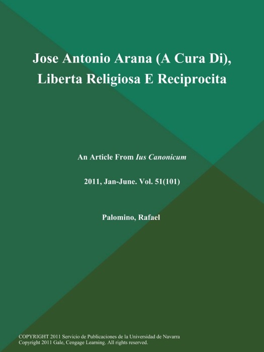 Jose Antonio Arana (A Cura Di), Liberta Religiosa E Reciprocita