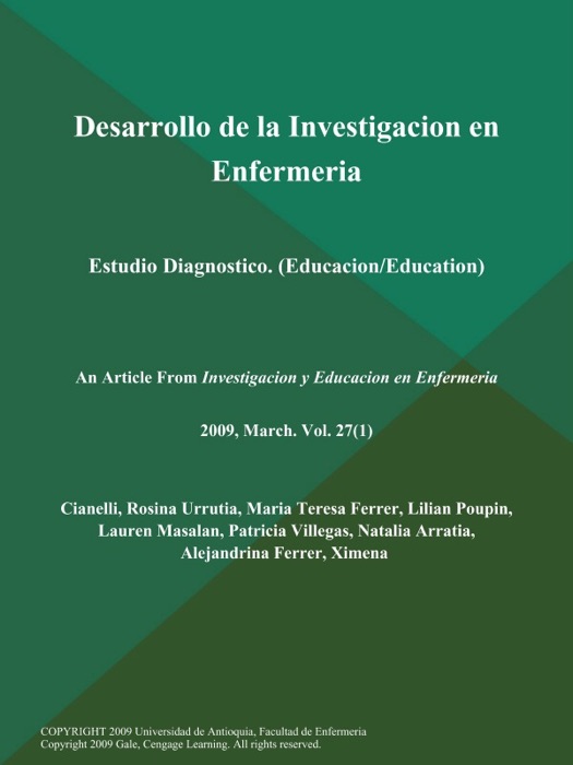 Desarrollo de la Investigacion en Enfermeria: Estudio Diagnostico (Educacion/Education)