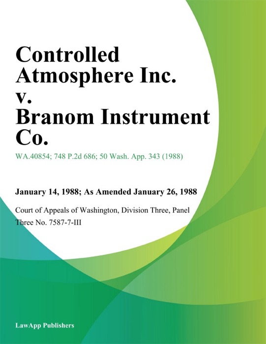 Controlled Atmosphere Inc. V. Branom Instrument Co.