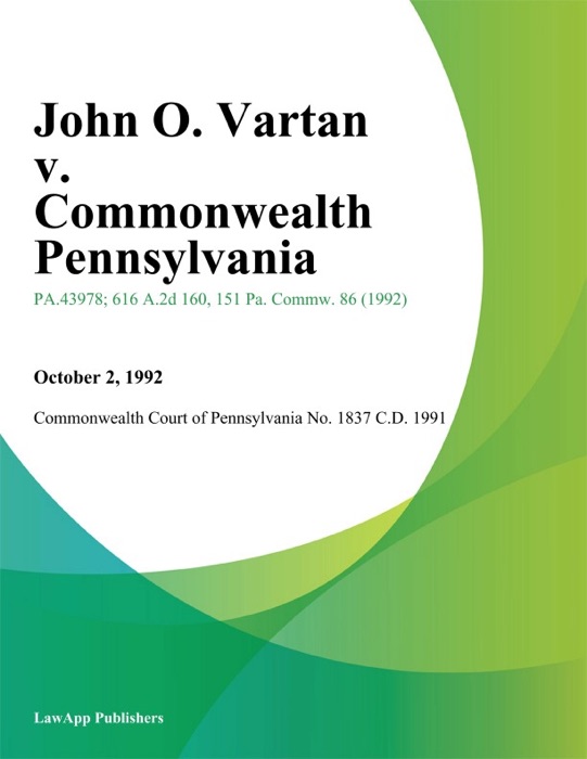 John O. Vartan v. Commonwealth Pennsylvania