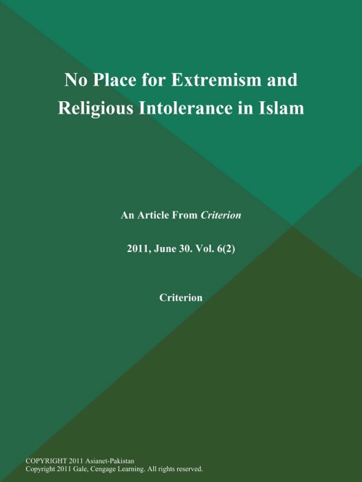 No Place for Extremism and Religious Intolerance in Islam