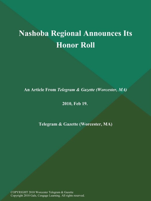 Nashoba Regional Announces Its Honor Roll