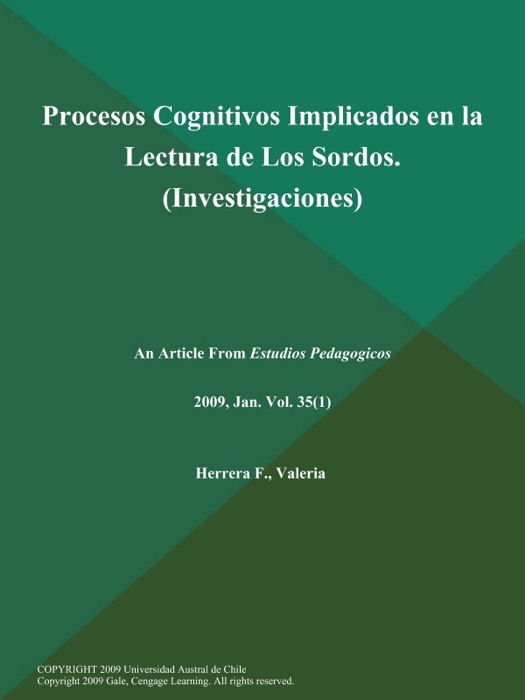 Procesos Cognitivos Implicados en la Lectura de Los Sordos (Investigaciones)