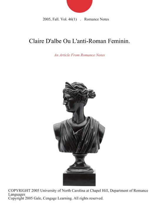 Claire D'albe Ou L'anti-Roman Feminin.