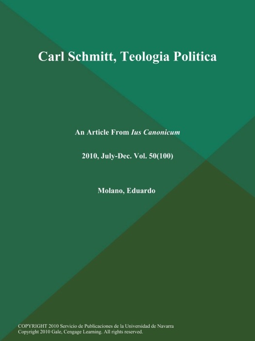 Carl Schmitt, Teologia Politica