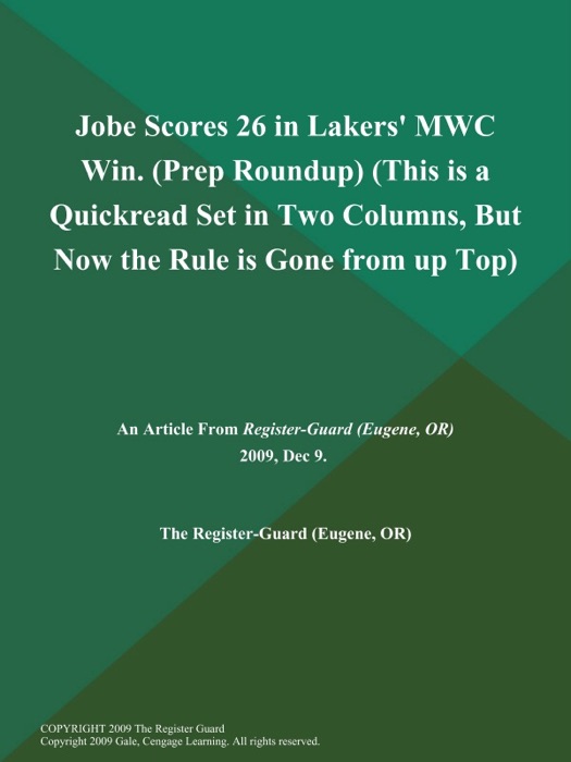 Jobe Scores 26 in Lakers' MWC Win (Prep Roundup) (This is a Quickread Set in Two Columns, But Now the Rule is Gone from up Top)