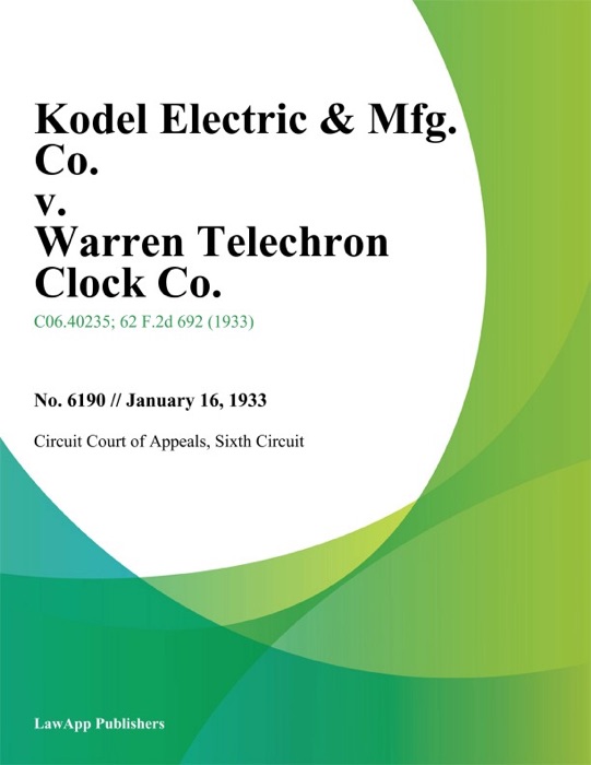 Kodel Electric & Mfg. Co. V. Warren Telechron Clock Co.