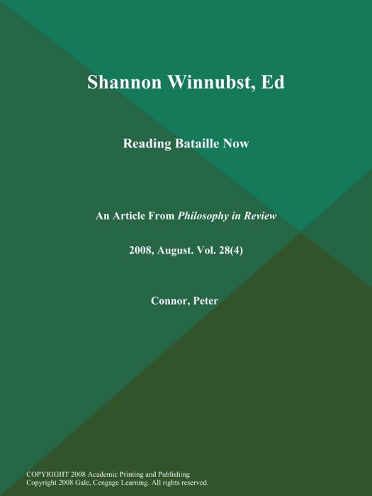 Shannon Winnubst, Ed.: Reading Bataille Now