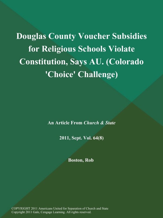 Douglas County Voucher Subsidies for Religious Schools Violate Constitution, Says AU (Colorado 'Choice' Challenge)