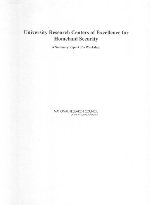 University Research Centers of Excellence for Homeland Security