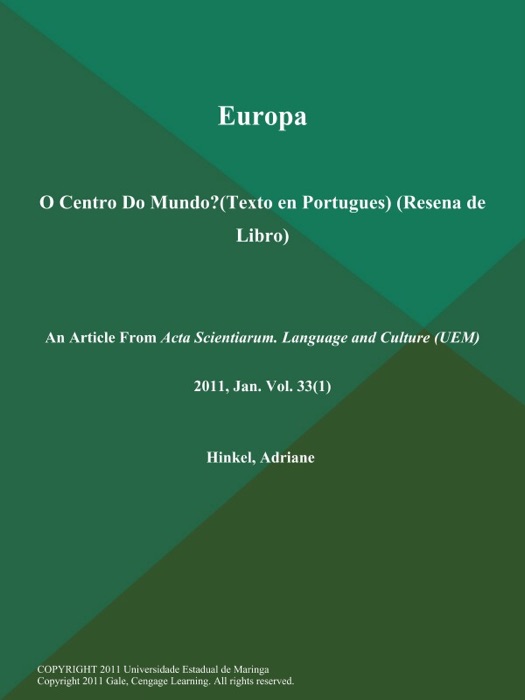 Europa: O Centro Do Mundo? (Texto en Portugues) (Resena de Libro)