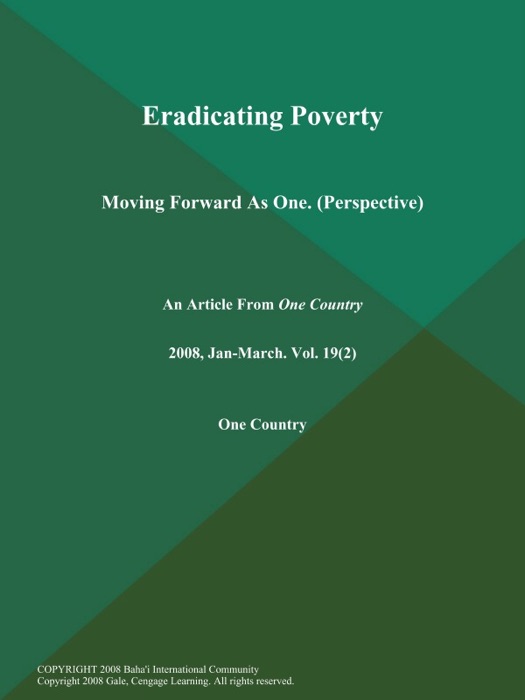 Eradicating Poverty: Moving Forward As One (Perspective)
