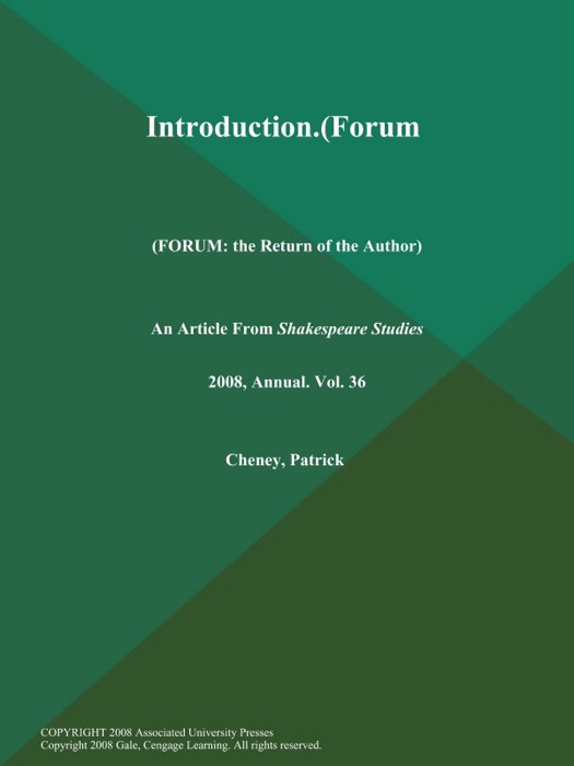 Introduction (Forum: The Return of the Author)