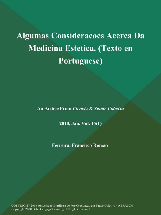 Algumas Consideracoes Acerca Da Medicina Estetica (Texto en Portuguese)