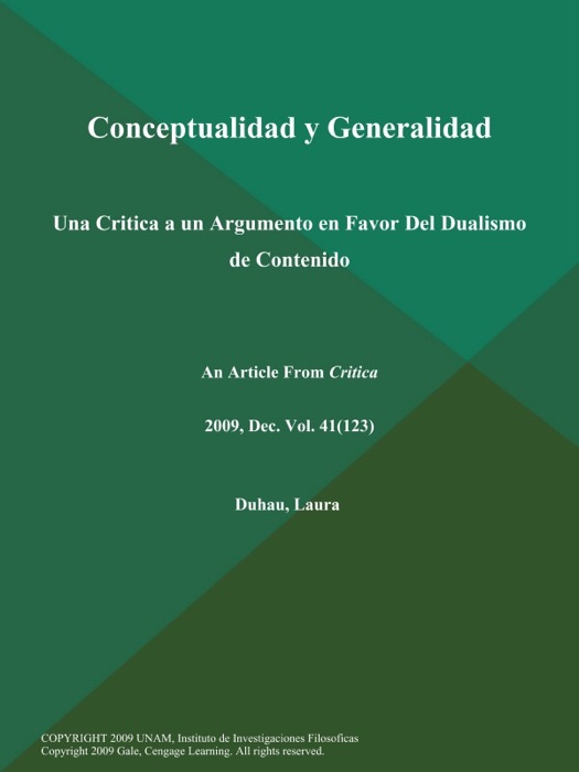 Conceptualidad y Generalidad: Una Critica a un Argumento en Favor Del Dualismo de Contenido