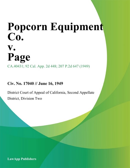 Popcorn Equipment Co. V. Page
